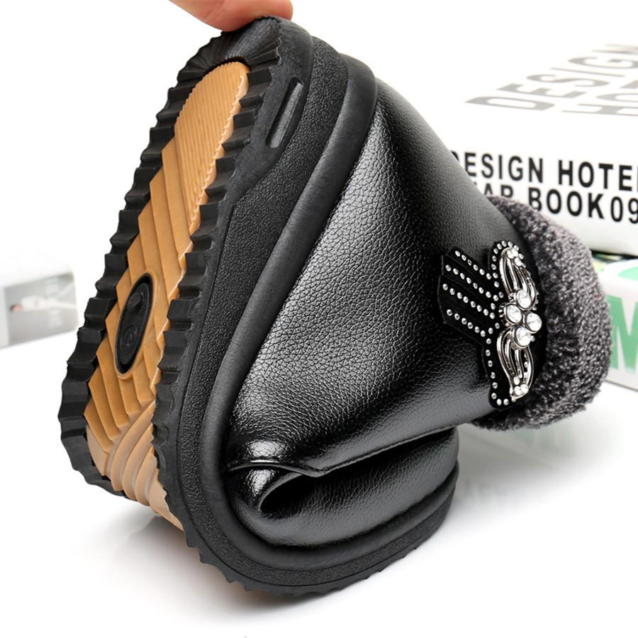 Winter Women's Ankle Boots Cotton-padded Plush Warm-keeping Leather Ladies Winter Boots Skid-proof Working Women Flat Boots