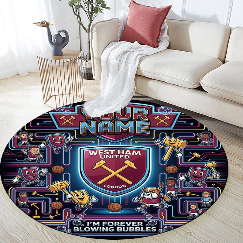 Круглый ковер с индивидуальным именем West Ham United, ковер для гостиной, спальни, дивана, игровой комнаты, нескользящий коврик для пола