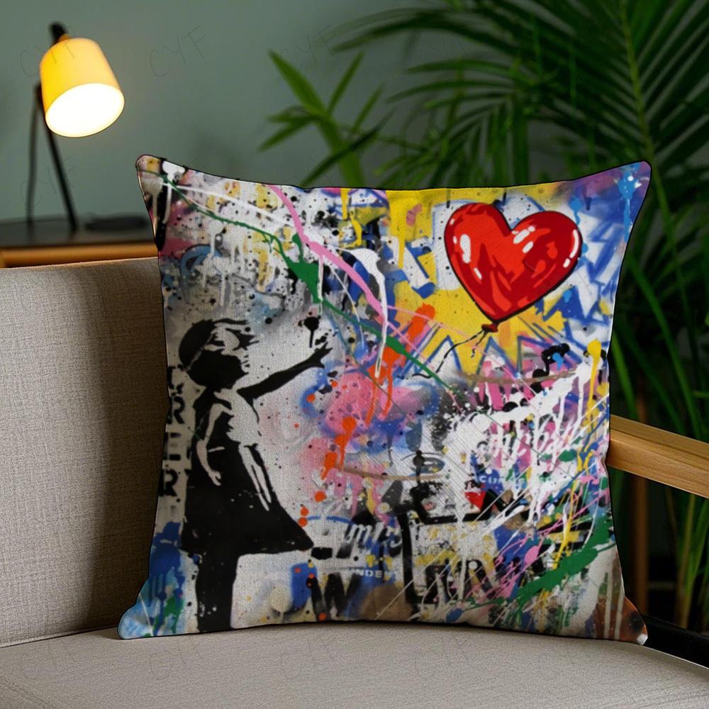 Наволочка из короткого плюша Banksy Уличное граффити Арт Наволочка Защита от пылевых клещей Невидимая молния Шелковистый короткий плюс