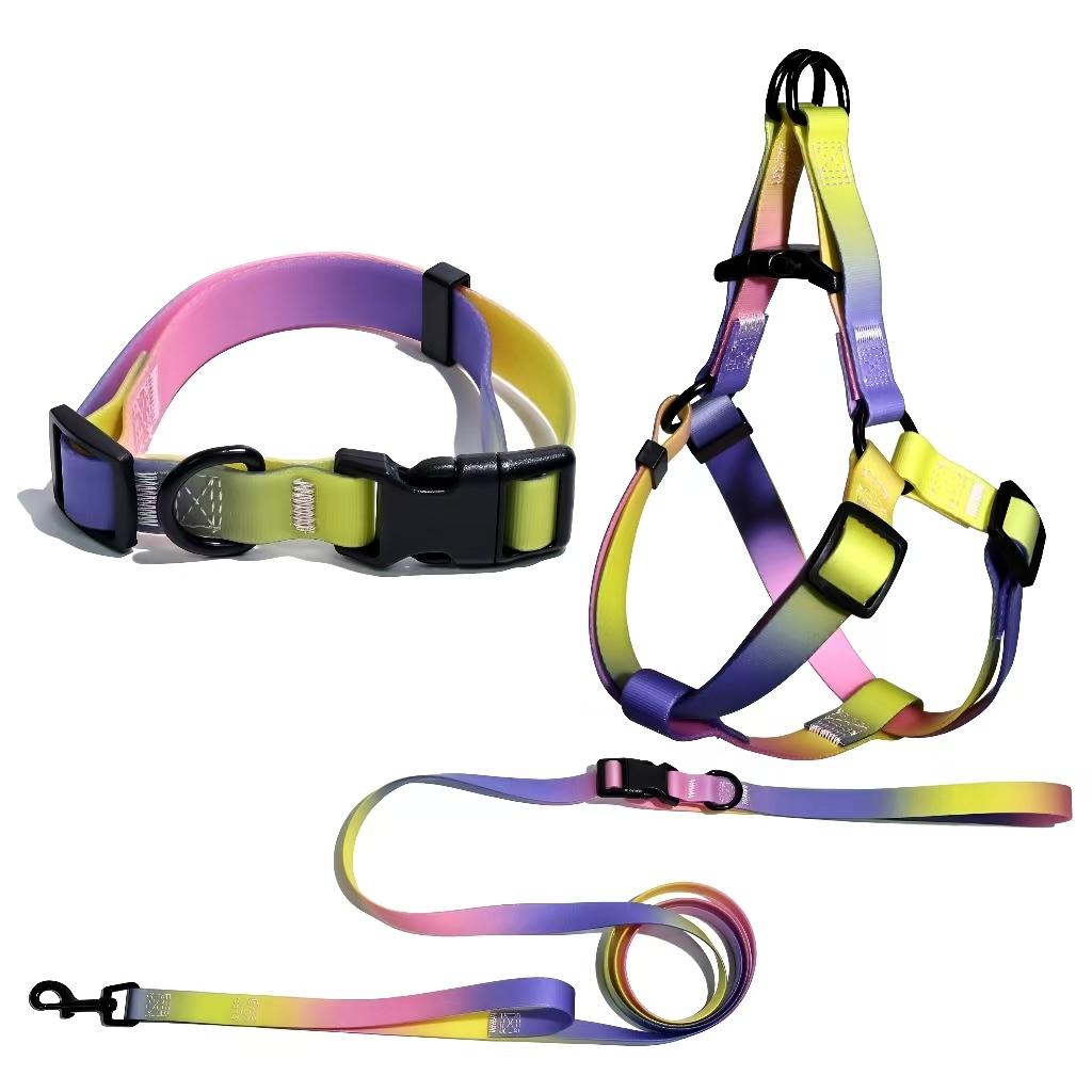 Waterproof PVC Dog Harness Leash Set 8-in-1 Hands Free Adjustable Embossed Texture Heavy Duty Pet Collar for Medium Large Dogs