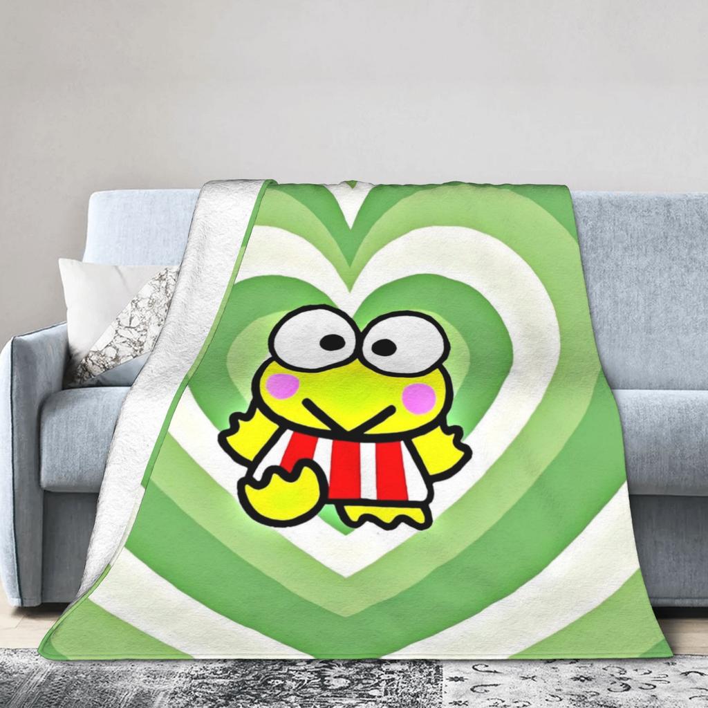 Keroppi Flannel Blankets Anime Fashion Throw Blankets for Home 125*100cm Bedspread,