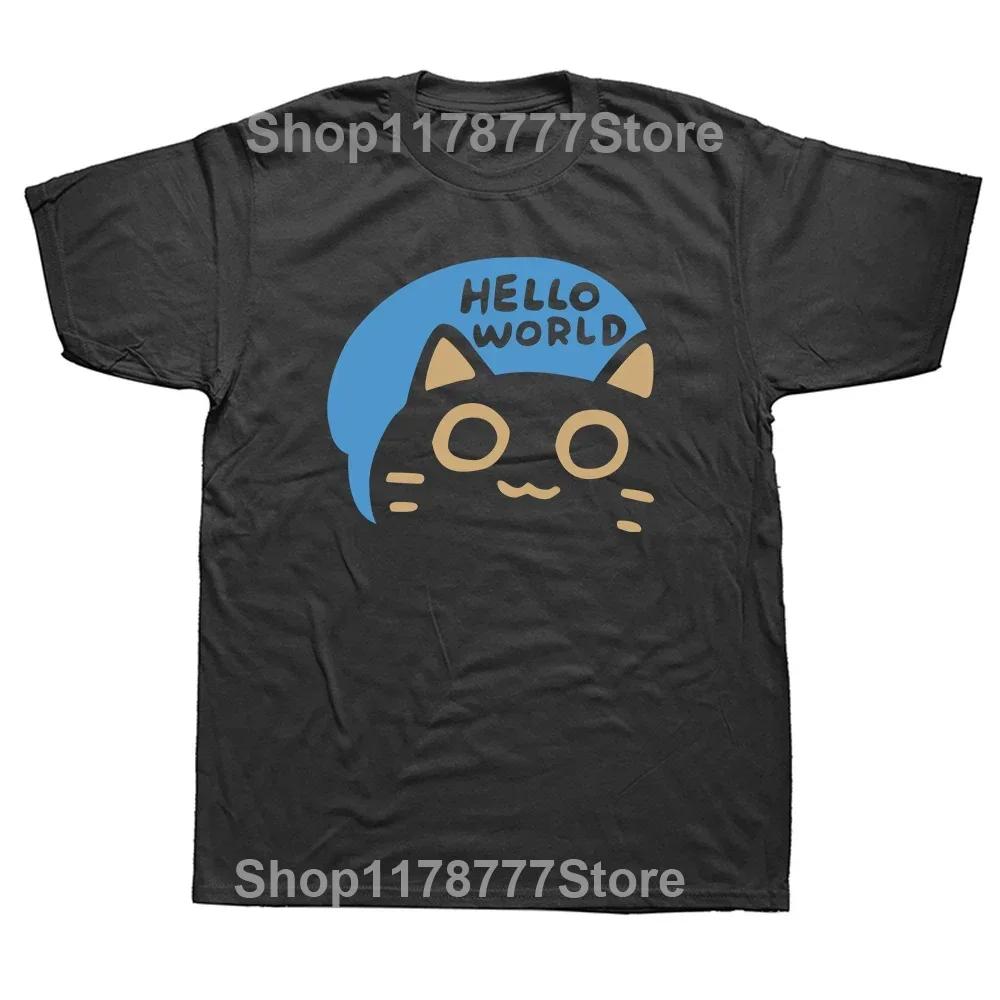 Смешные футболки Hello World Графические Хлопок Уличный стиль Короткий рукав Подарки на день рождения Языки программирования Футболка Мужская