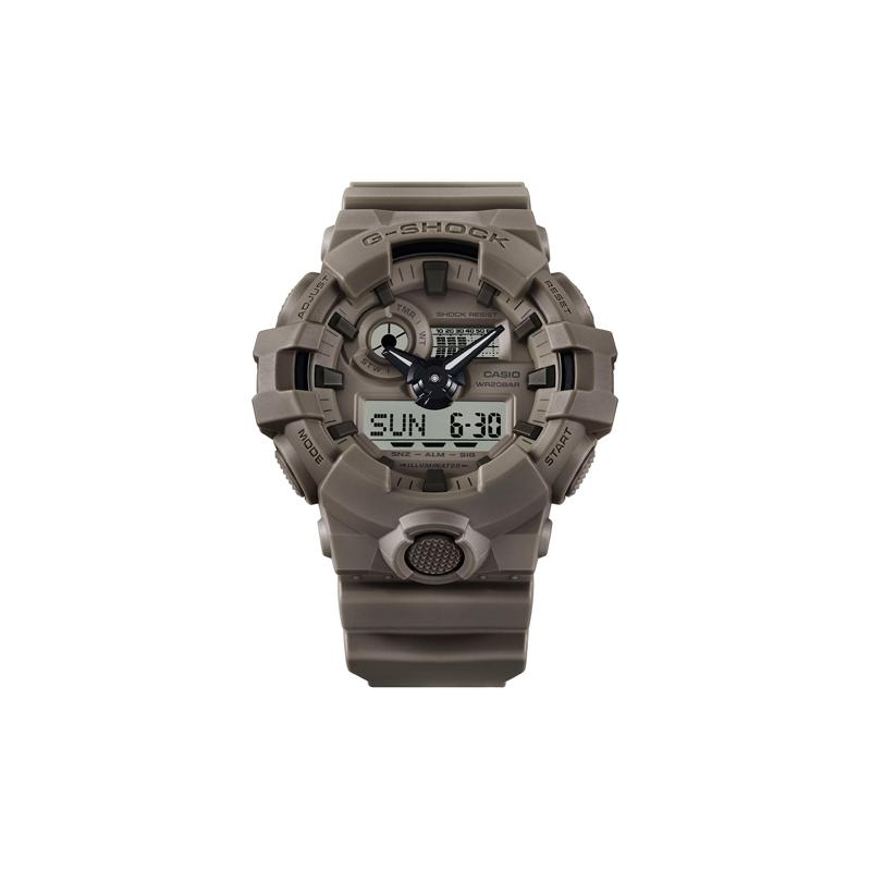 Casio Серия G-SHOCK с двойным дисплеем (ЖК/стрелочным), водонепроницаемость 200 м, кварцевый механизм, полимерный ремешок, японские и корейские часы, унисекс, серый, GA-700NC-5AJF