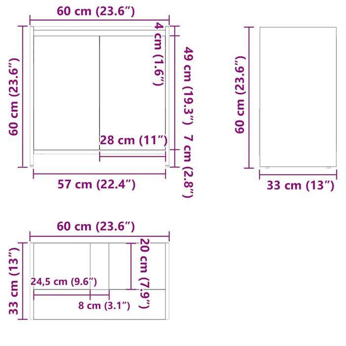 VidaXL Armoire lavabo de salle de bain vieux bois 60x33x60 cm 861145