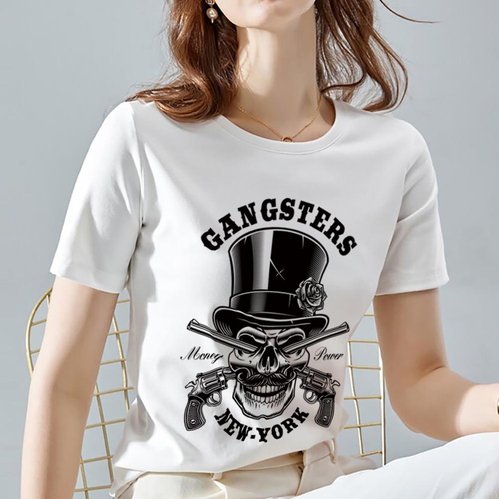 Женская футболка Street Trend Белый топ в стиле панк-готика с изображением пиратского черепа, короткий рукав, повседневный дышащий круглый вырез, удобный женский топ