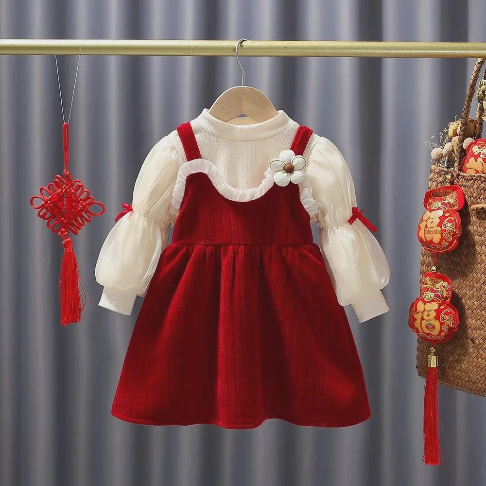 Autumn 2024 Thickened Baby Girl Dress Suit for 1-Year-Olds - Fashionable Winter Wear