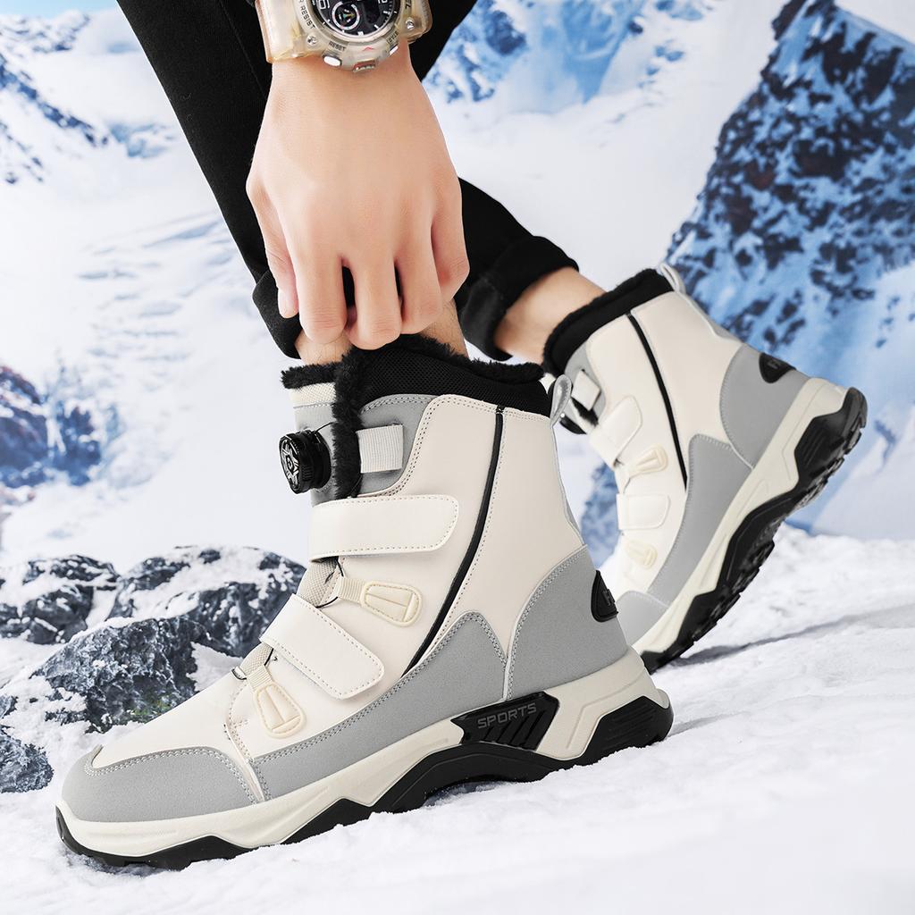 MCTIN Женские зимние сапоги Plus Snow Boots мужские средние теплые высокие хлопковые ботинки Большие противоскользящие однотонные