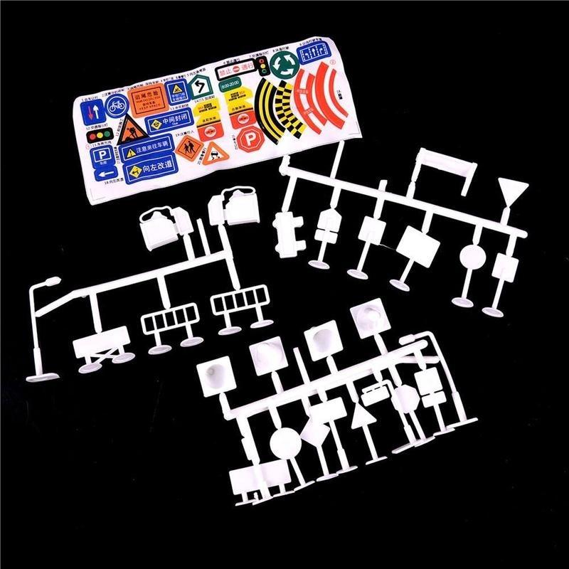 56 Pcs/set of Children DIY Model Scene Toy Sign Road Sign Roadblock Traffic Sign