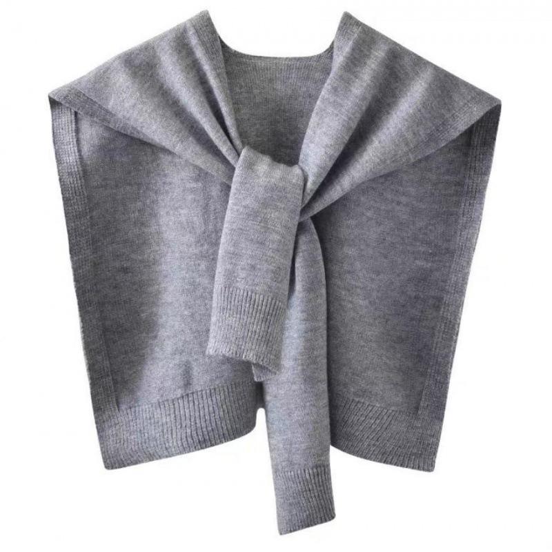 Core Yarn Knitted Shawl Female Spring and Autumn with Shoulder Color with Shoulder Thin Cardigan Summer Knot False Collar Scarf