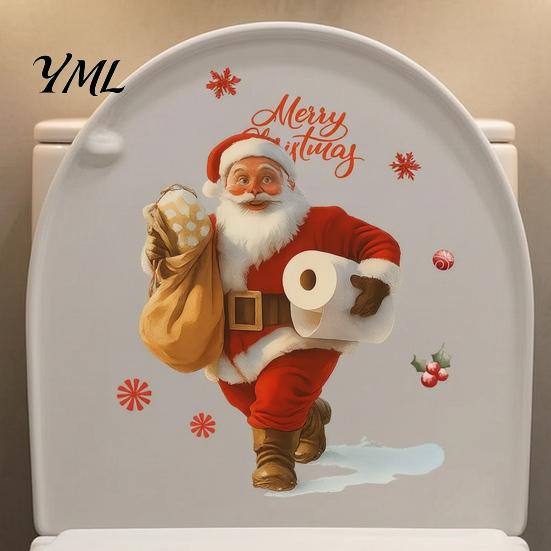 Decorative Christmas Bathroom Supplies Funny Santa Toilet Seat Decal, Waterproof PVC Lid Decoration Stickers Claus for Holiday Home Decor, Removable
