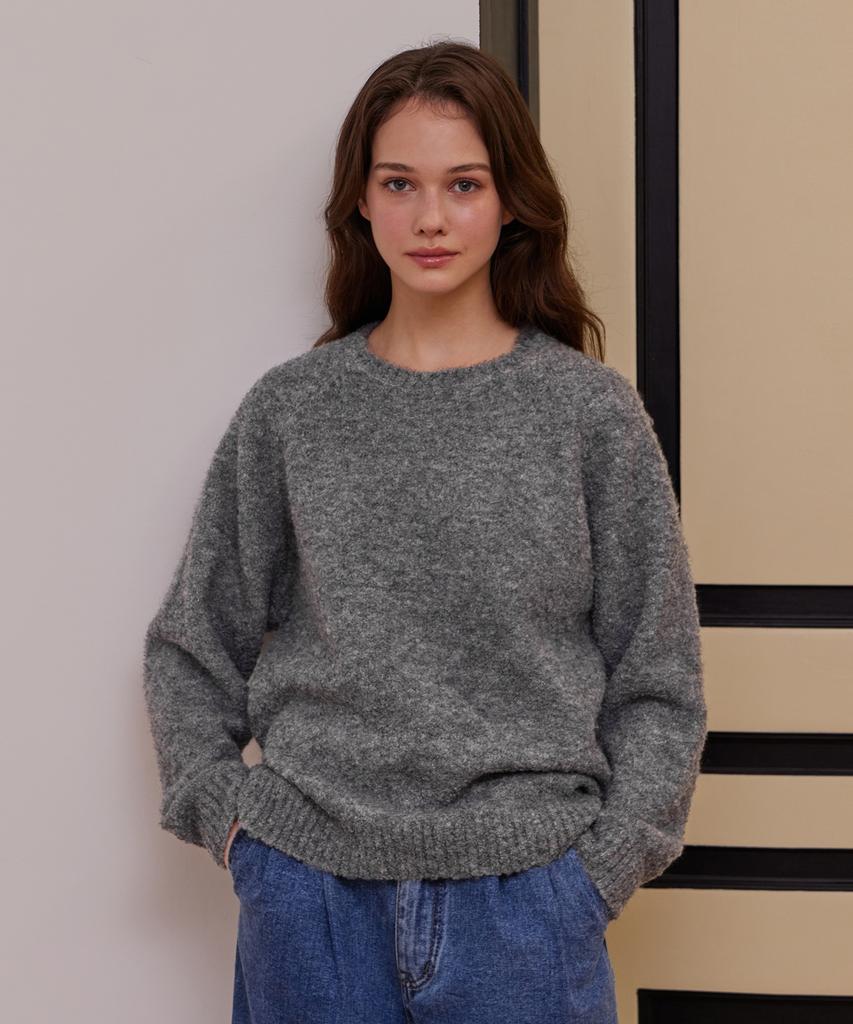 BELLOL Classic Boucle Round Neck Knit Gray