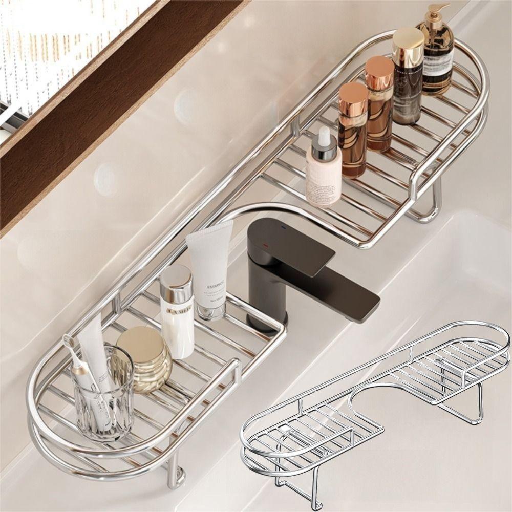 Stainless Steel Sink Shelf No-Drill Kitchen Sponge Holder Faucet Storage Rack  Household