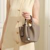 Silver-buckle Leather Women's Bag, Vegetable Basket Bag, Fashionable Handbag, Lychee Pattern Bucket Bag, Ladies' Bag