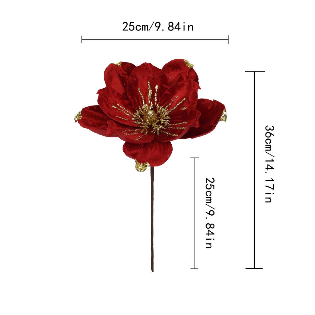 36cm High-end Glitter Artificial Christmas Flowers Xmas Tree Ornaments Christmas Tree Hang Flower Ornament 2026 New Year Decor