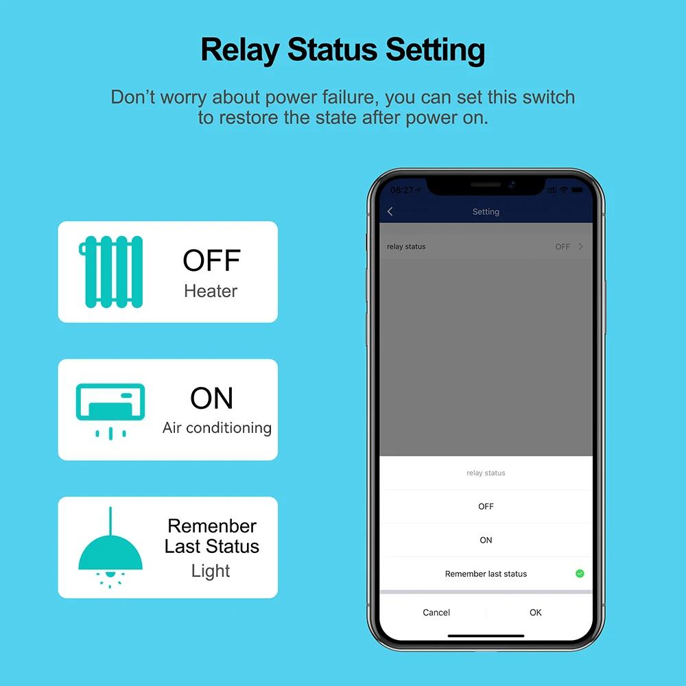 Умный выключатель WiFi 16А/20А Автоматический выключатель Релейный модуль Выключатели Таймер Приложение Голосовое управление AC100-240В для Яндекс Алисы Alexa Google