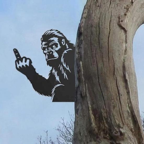 Peek-a-Boo Sasquatch Металлический Знак Средний Палец Sasquatch Знак Животное Выглядывает Знак для Украшения Столба Изгороди Сада Дерева