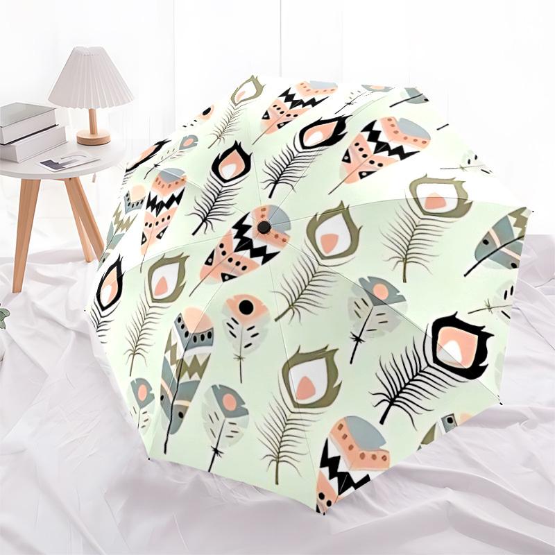 1pc Feather Pattern Open/Close Folding Umbrella, All- Portable Umbrella for & Men, Stylish Accessory (Holiday Gift) 8-Rib yy251213167