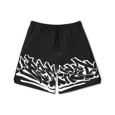 Li Ning Серия Скейтборд Принт Эластичная талия Средняя посадка Прямые Свободные Повседневные Шорты Мужские шорты Черный AKSU221-1