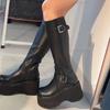 Черные женские высокие ботинки на платформе с толстой подошвой, боковая молния, массивный каблук, рыцарские ботинки, модные ремешки с пряжками, Botas Altas Mujer 35-40