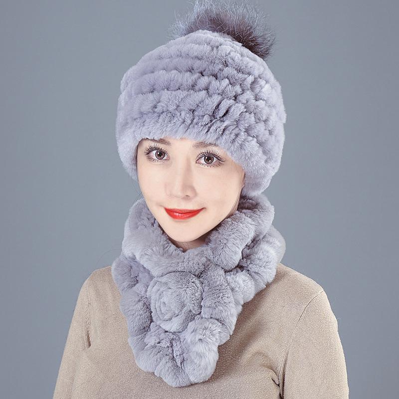 New Rex Rabbit Hair Hat Female Winter Mother Middle and Old Fur Hat Thickened Warm Rabbit Hair Plush Round Hat