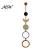 Natural Wood Bead Towel Hanger Beaded Hanger, Bohemian Wall Mounted Ring Hand No Drill Hook for Sink Holder, Decorative Hemp Rope Storage Rack