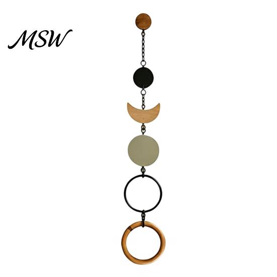 Natural Wood Bead Towel Hanger Beaded Hanger, Bohemian Wall Mounted Ring Hand No Drill Hook for Sink Holder, Decorative Hemp Rope Storage Rack