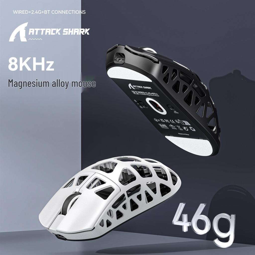 Игровая мышь Attack Shark R3: Легкий магниевый сплав с сенсором PAW3395, беспроводное соединение Bluetooth в трех режимах и поддержка 4K/8K
