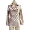 Women Shirt Swing Collar Lapel Long Sleeve Satin Shirt Solid Color Loose Fit Casual Tops Work Party Vacation Shirt