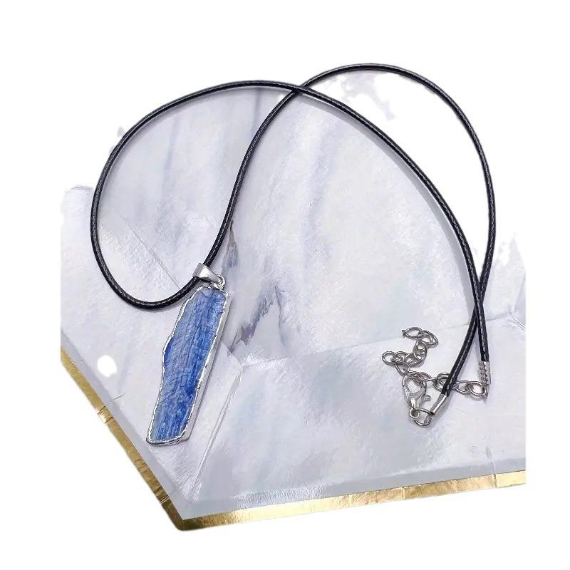 Natural Blue Crystal Pendant Crystal Rough Stone Gold-plated Necklace Irregular Long Pendant Jewelry Accessories