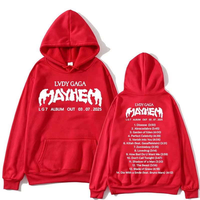 2026 Lady Gaga Mayhem New Album Harajuku Hoodie Fashion Men Women Pop Music Vintage Long Sleeve Loose Fleece Oversized Sweatshirt Top