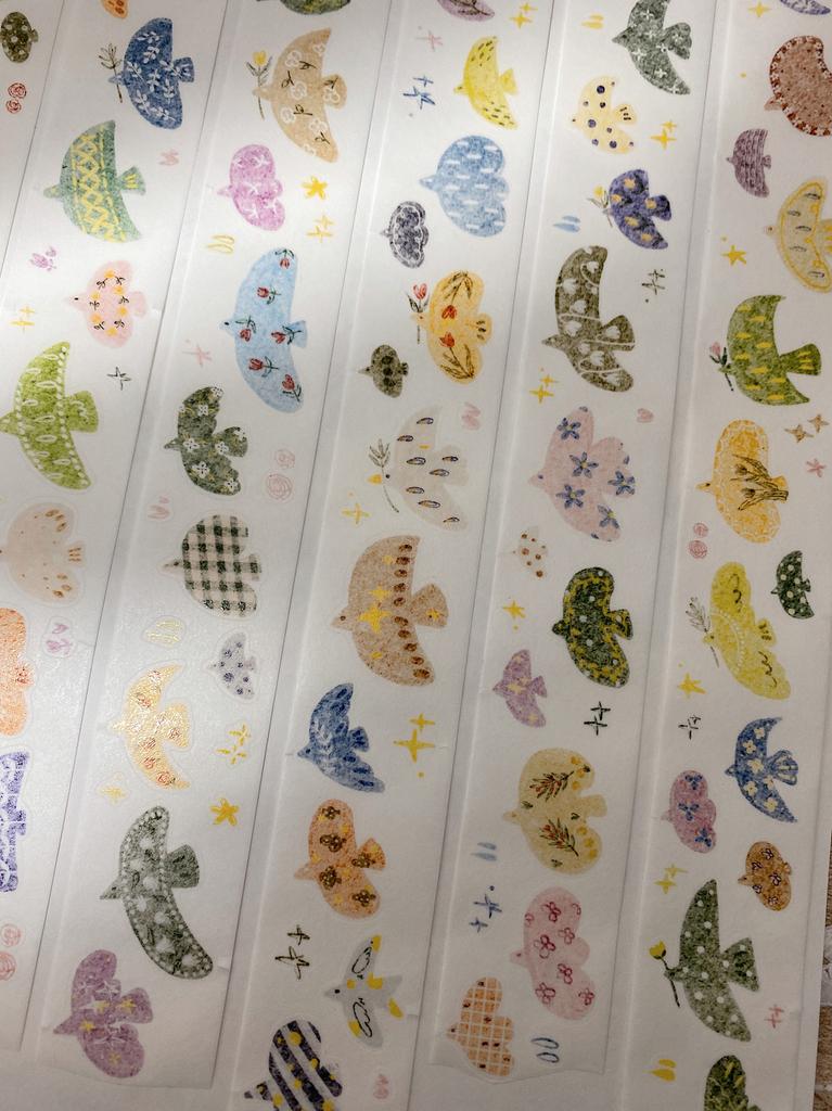 Cute Themed Die-Cut Washi PET Tape Little Bird, Butterfly & Flower Designs for Scrapbooking & Journaling