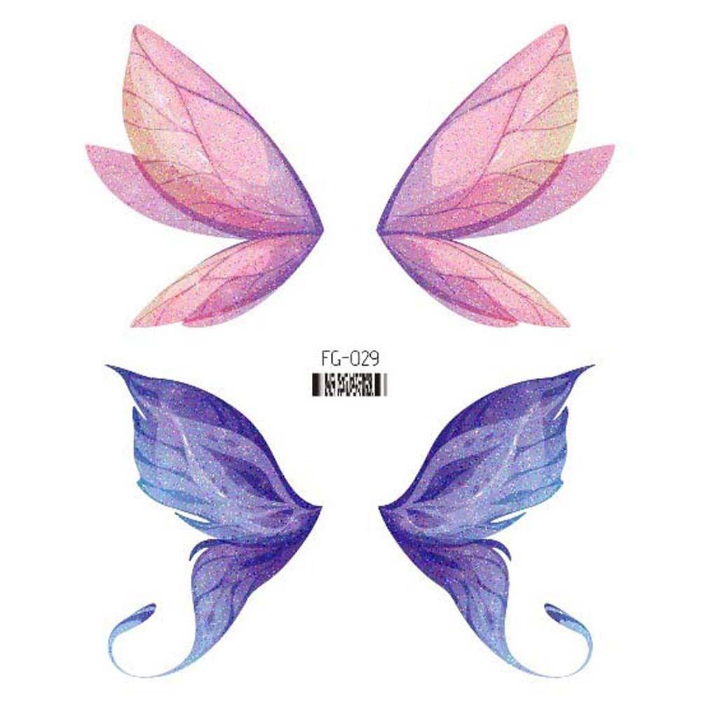 Временные татуировки Лунное лицо Крылья Поддельная татуировка Наклейки татуировки бабочки Наклейки татуировки цветы