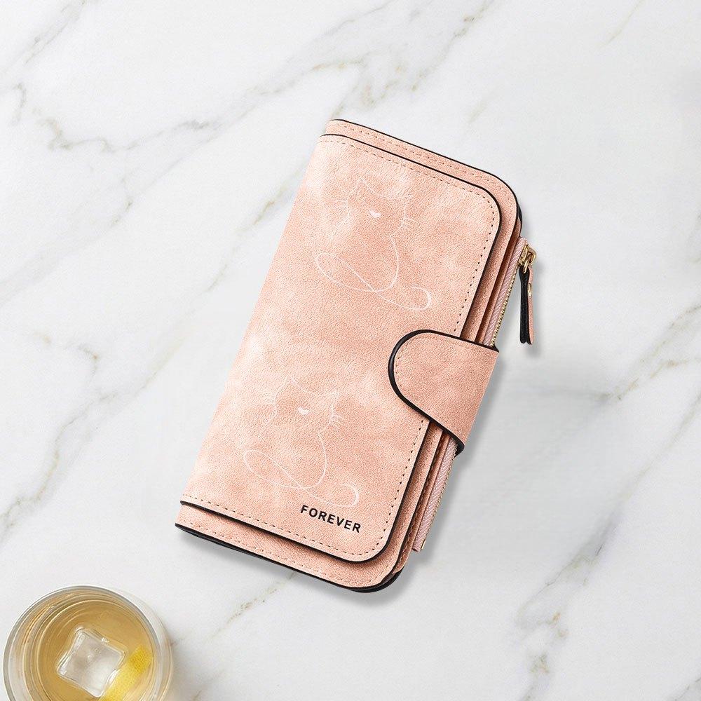 Minimalist line cat silhouette print long wallet multifunctional portable snap closure coin purse unisex perfect birthday gift daily use travel carry