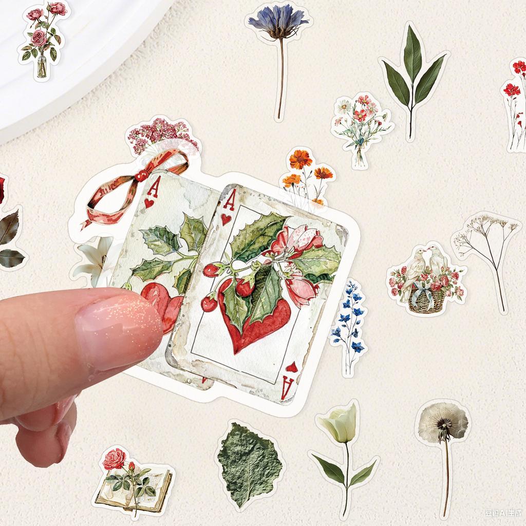 150PCS Retro Flower and Plant Stickers Decorative Waterproof Transparent Art PET Sticker Pack for Stationery and Notebook