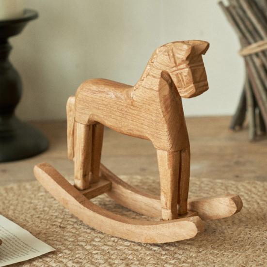Деревянная фигурка лошадки-качалки, винтажная маленькая скульптура лошади, настольное украшение для свадеб, детских праздников, вечеринок, домашнего декора
