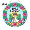 Flamingo Palm Leaf Wall Art Summer Wooden Hanging Sign, Beach Style Decor with Hemp Rope, Tropical Sign Indoor Outdoor Theme Decoration for