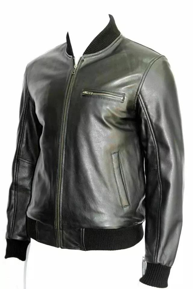 Мужская куртка черного цвета ручной работы из натуральной овчины, байкерская, мотоциклетная, стильная