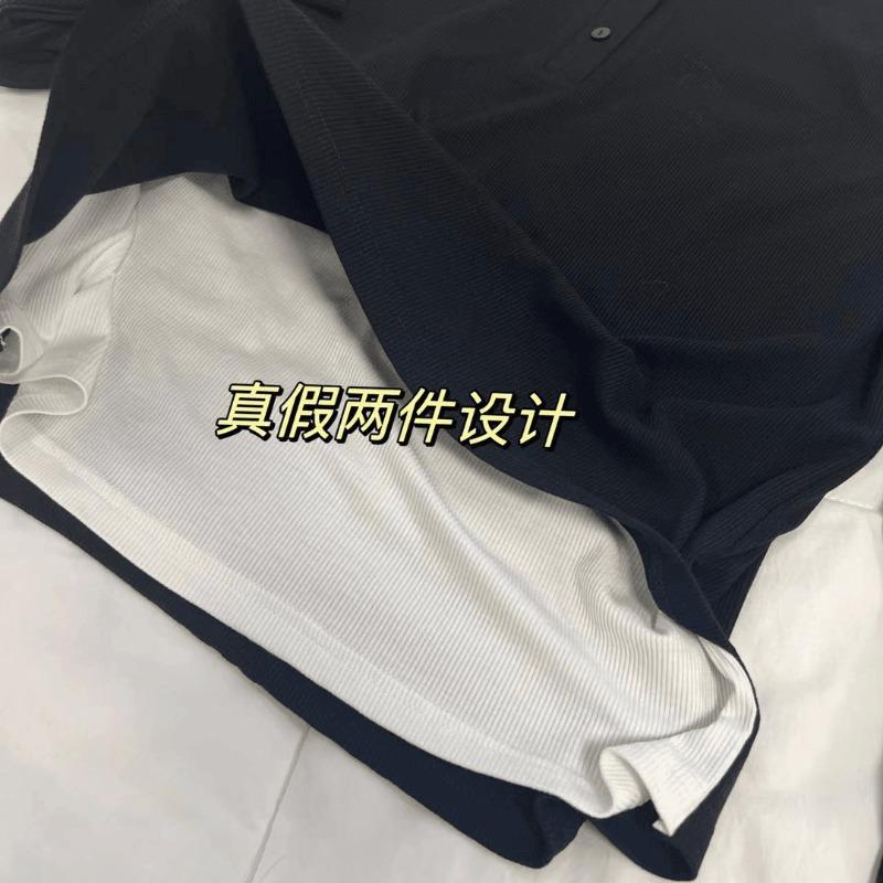 Весенний контрастный цветной блок, ложный двухкомпонентный топ, женская однобортная базовая рубашка, повседневная футболка с длинным рукавом