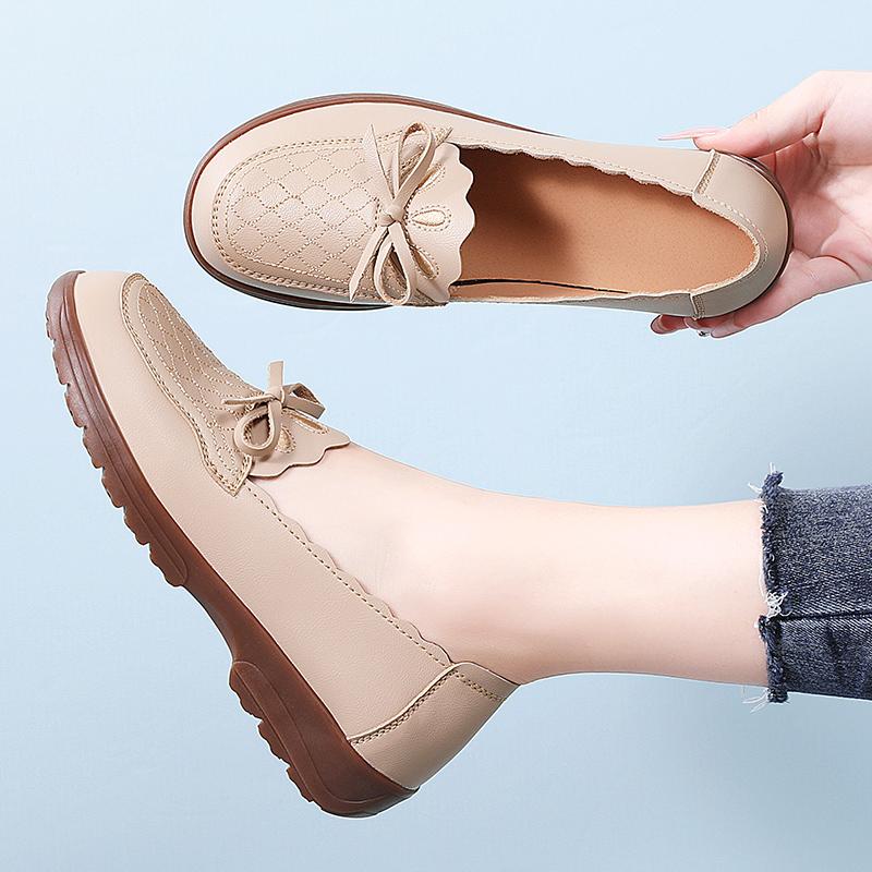 Женские мокасины, туфли для вождения, женские черные мокасины на плоской подошве, повседневные туфли без застежек, большие размеры, летние туфли для прогулок с вышитым бантом для мамы