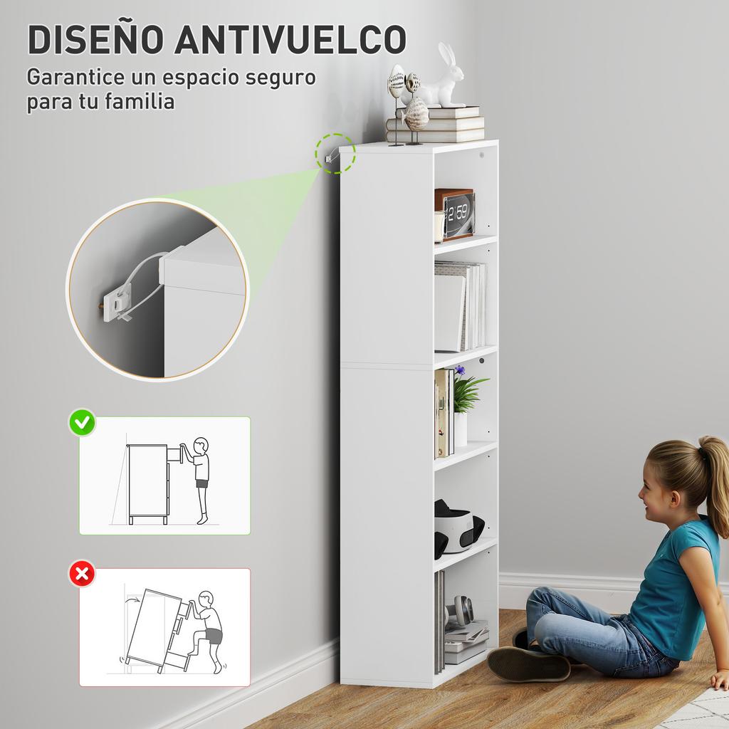 Shelf With 3 Adjustable Shelves And Anti Tip System For Office Living Room Or Bedroom 60x24x133.5 Cm White