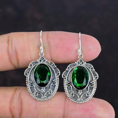 Серьги из граненого хромированного диопсида, серебряные серьги из стерлингового серебра 925 пробы, серьги ручной работы из драгоценных камней, ювелирные изделия из хромированного диопсида, винтажные серьги, подарки для нее