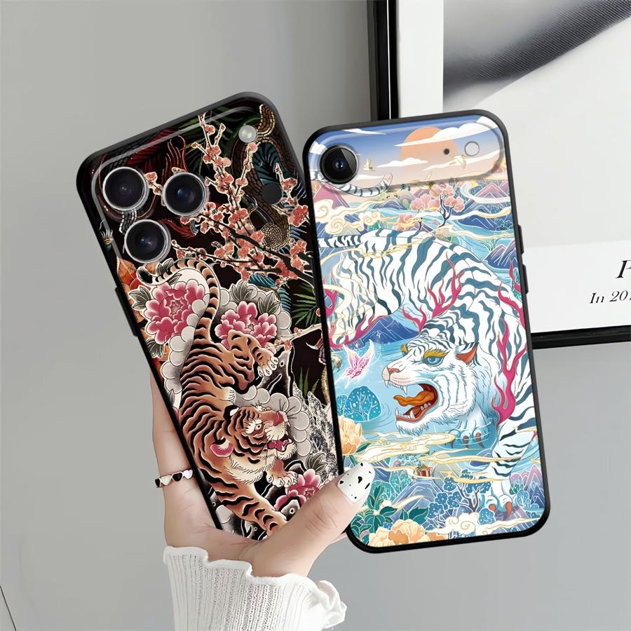 Чехол-бампер в национальном стиле с тигром, черный, мягкий, для iPhone 7 8 Air 13 12 11 17 Pro Max XR XS 15 16 14 Plus