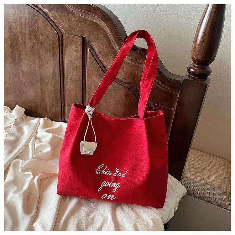 Simple Large-capacity Letter Canvas Bag Women's Summer New Commuter Shoulder Daily Travel School Bag