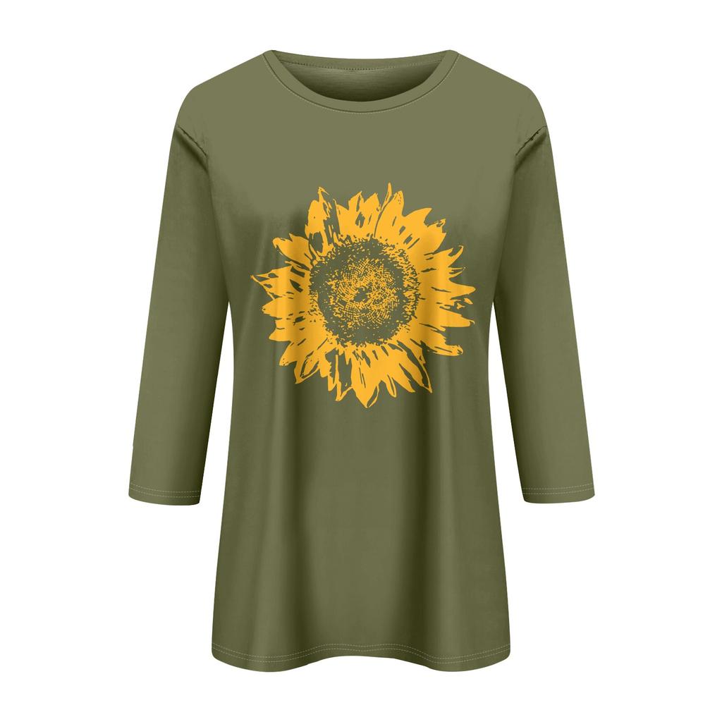 Women's Fashion Casual Printed Seven Sleeve Round Neck Top