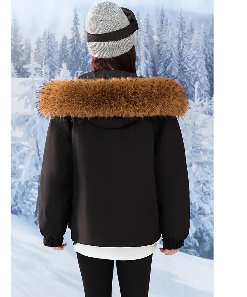 Women's Autumn and Winter Coat Hooded Fur Collar Thickened Loose Windproof Short Women's Jacket