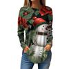 Women's Loose Round Neck Christmas Printed Long Sleeved T Shirt Top Pullover Long Sleeved Sweatshirt