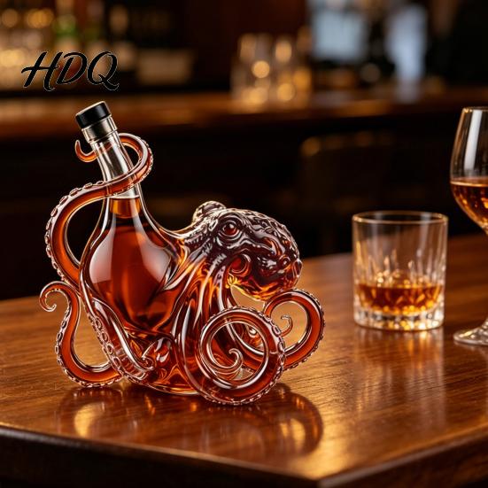 Tentacle Wine Bottle Design Octopus-Shaped Glass Decanter 3D Artistic Borosilicate for Whiskey Soda Sculpted 350ml Decorative Liquid Bottle Unique