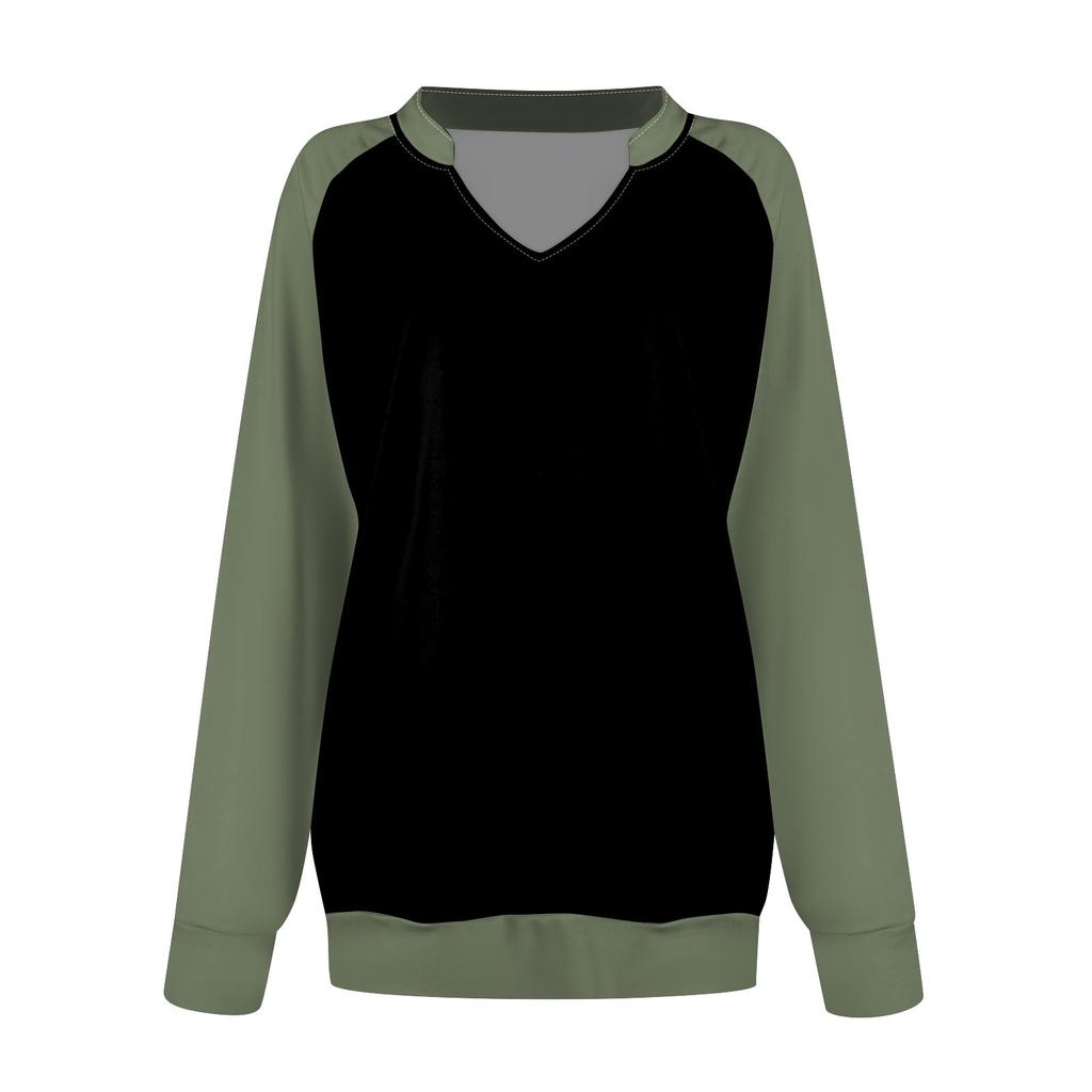 Женская повседневная толстовка с длинным рукавом и V-образным вырезом, однотонный свободный пуловер с принтом