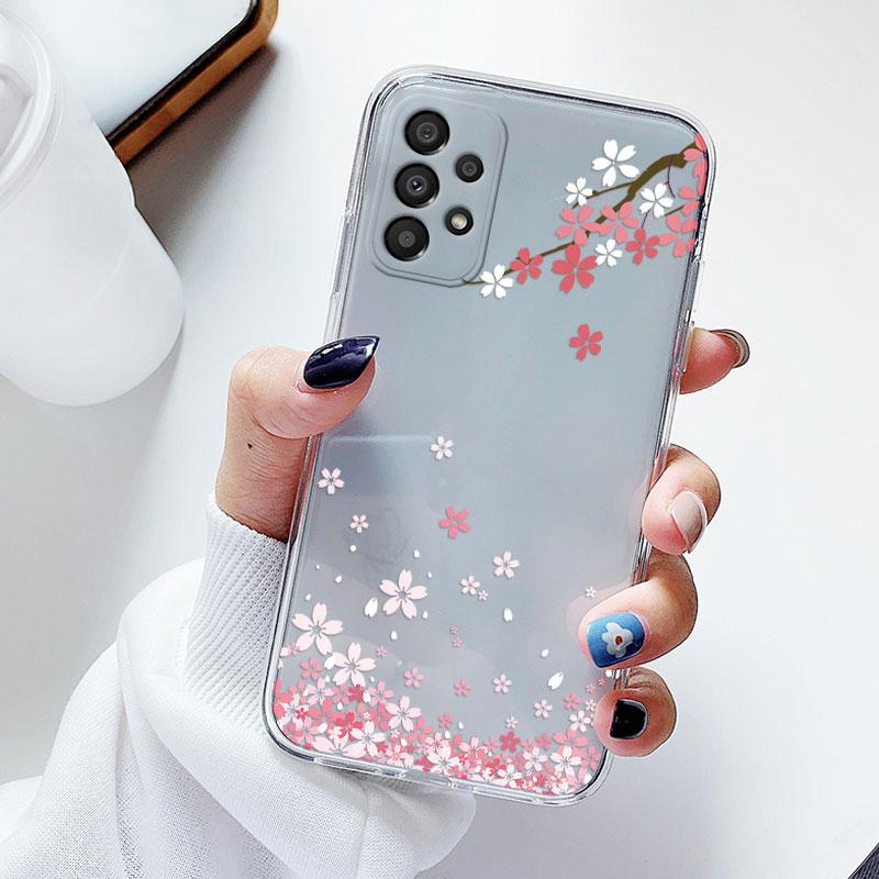 Чехол для телефона Samsung A53 5G A33 Цветочный силиконовый чехол для Samsung Galaxy A73 Fundas Coque Прозрачный мягкий Capas Цветочный ТПУ
