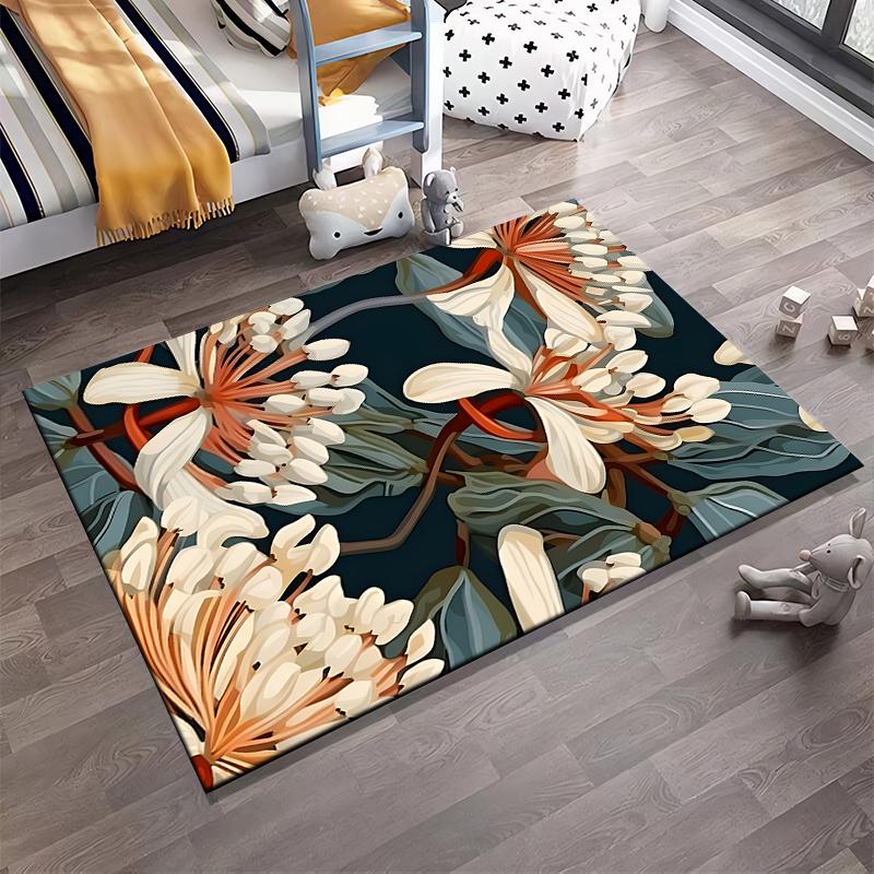 Elegant floral design with dark background Non-slip rug suitable for living room and bedroom sofas